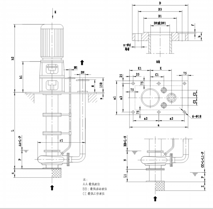 Bombas centrífugas submergíveis verticais, bomba do ácido sulfúrico da turbina do volume alto da única fase